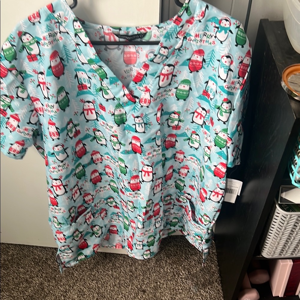 Penguin Christmas Scrub Top